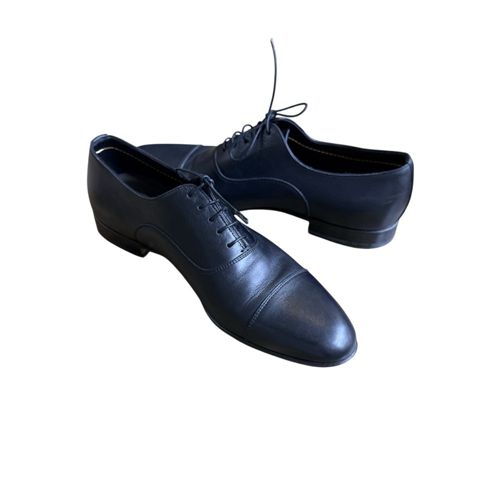 Santoni Mens Black Leather Cap Toe Oxford Dress Shoes Made in Italy Size 9.5 D - Picture 3 of 8